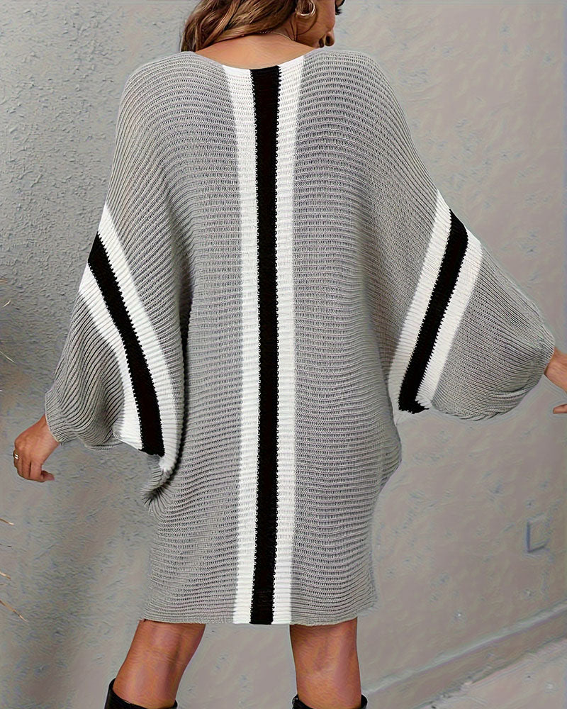 Striped Batwing Sleeve Dress