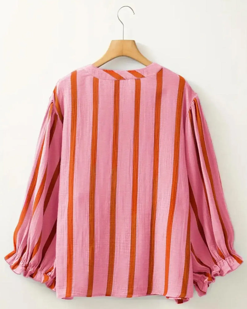 Striped Buttoned Bat Sleeve Top