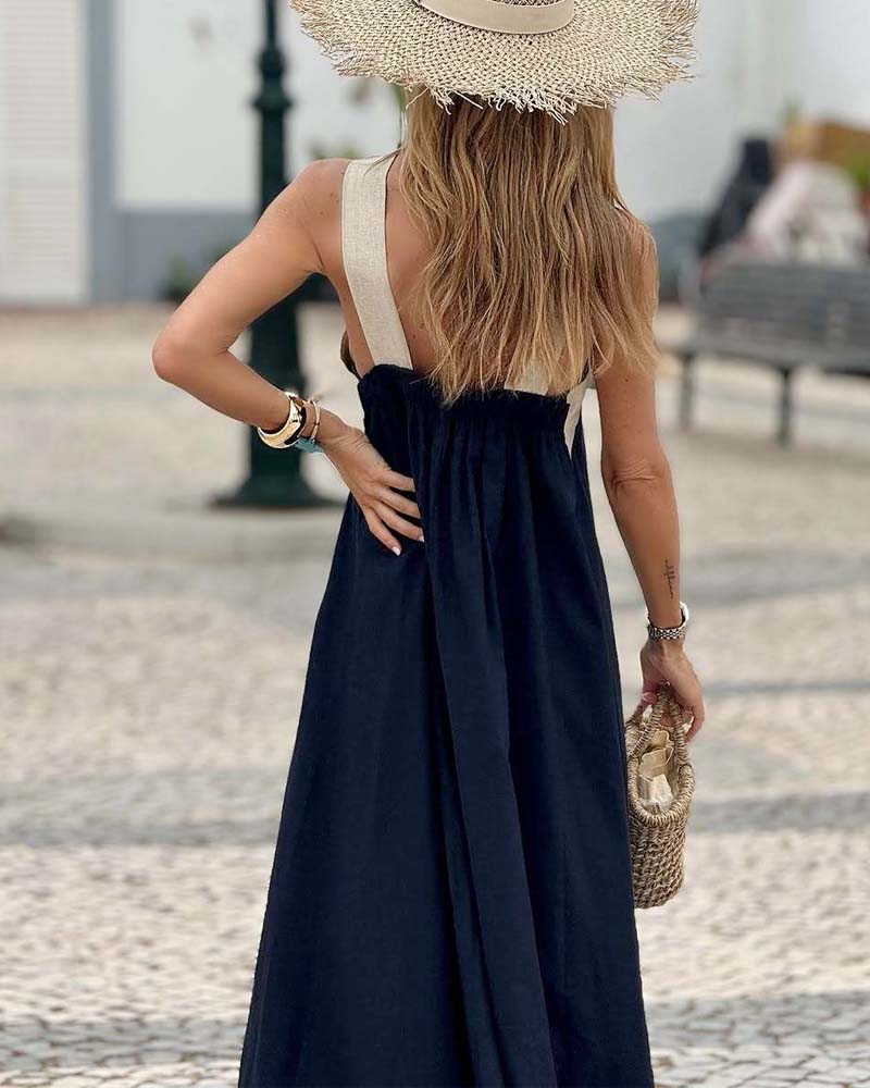 Aumora Cross Backless Contrast Color Elegant Dress