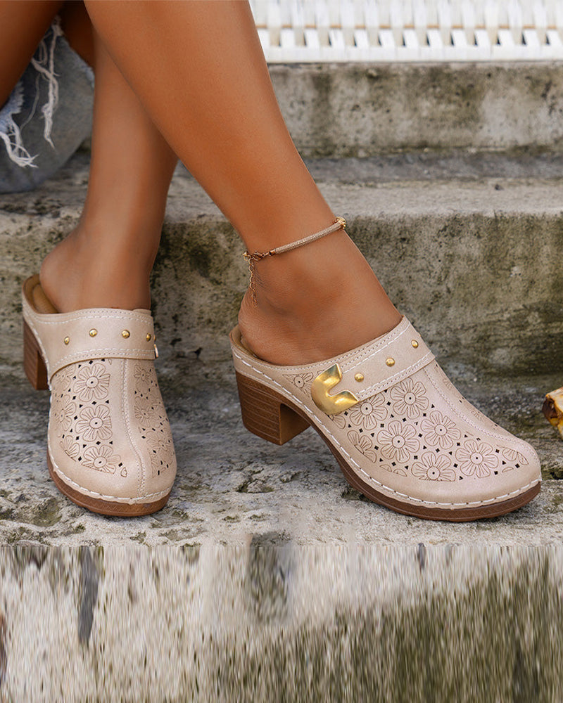 Covered Toe Chunky Heel Slip-On Sandals