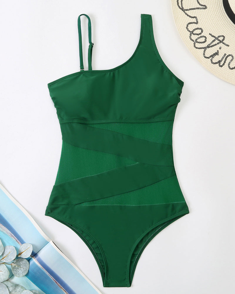 Sexy Spliced Off-Shoulder One-Piece Swimsuit