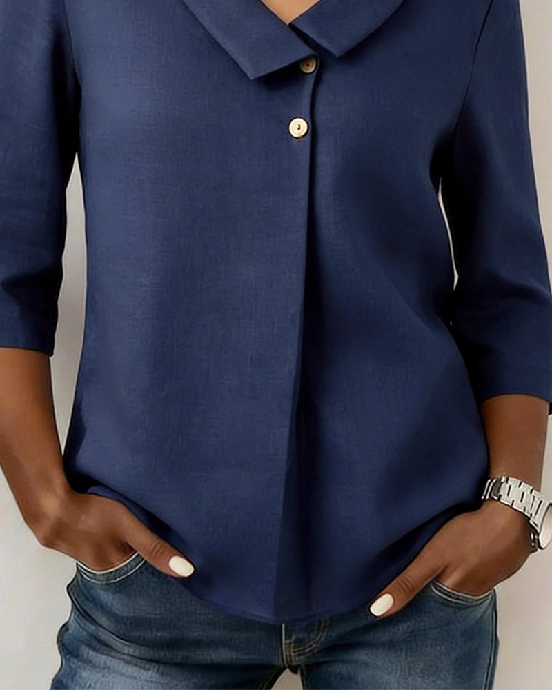 Lapel Button Babydoll Blouse