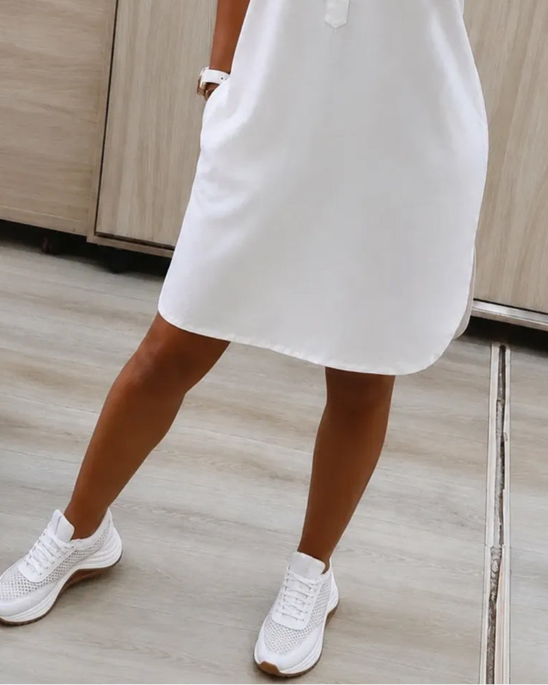 V-Neck Straight Half-Button Dress