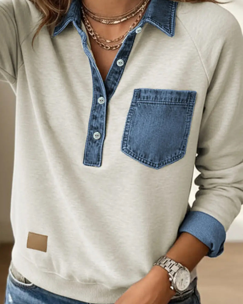 Shirt Collar Long Sleeve Sweatshirt