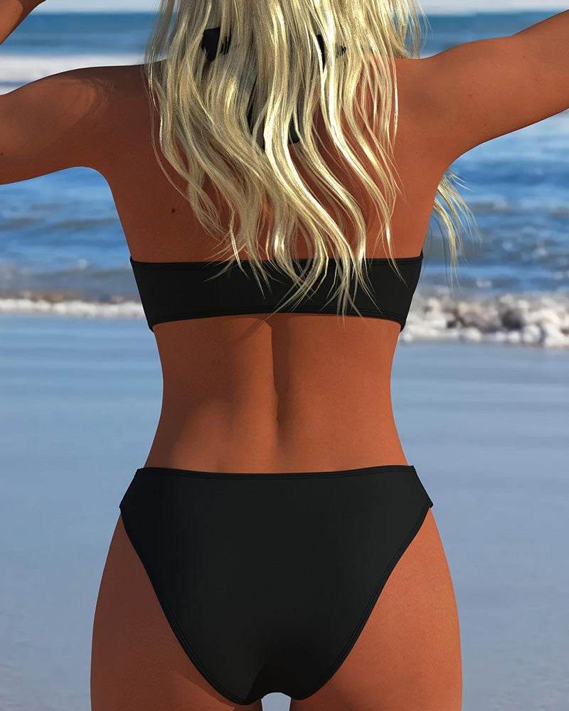 Halter Heart Buckle Solid Color Bikini