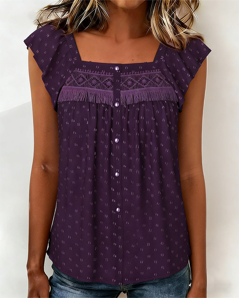 Fringed Square-Neck Blouse