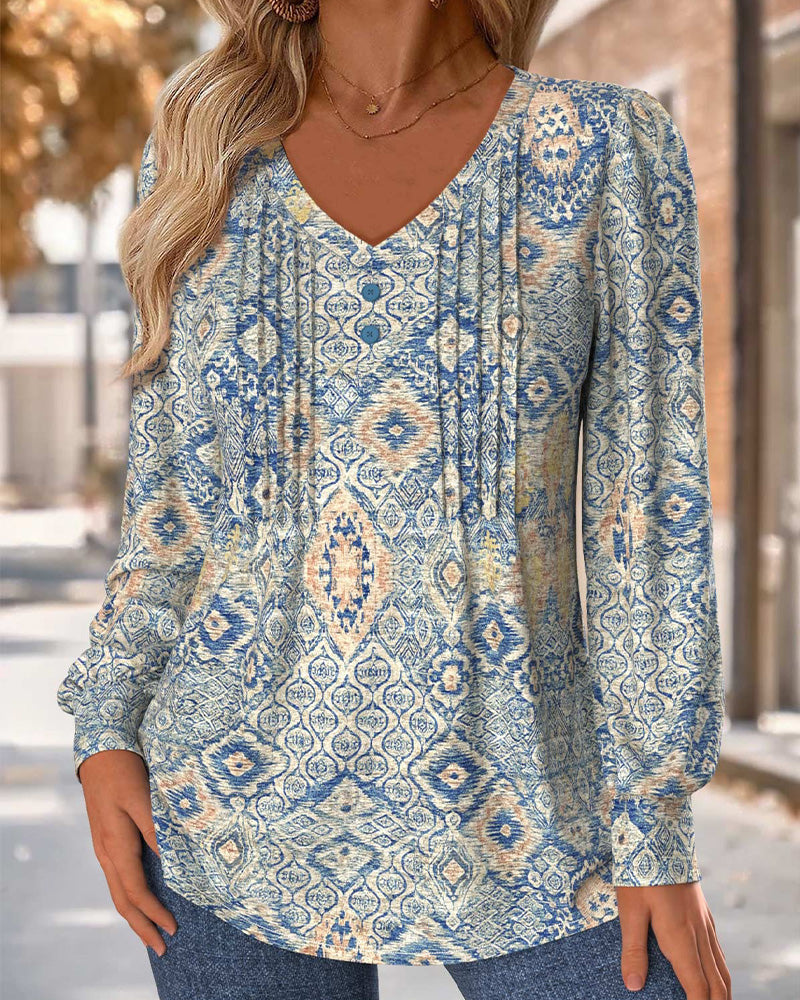 V-Neck Shirred Casual Blouse