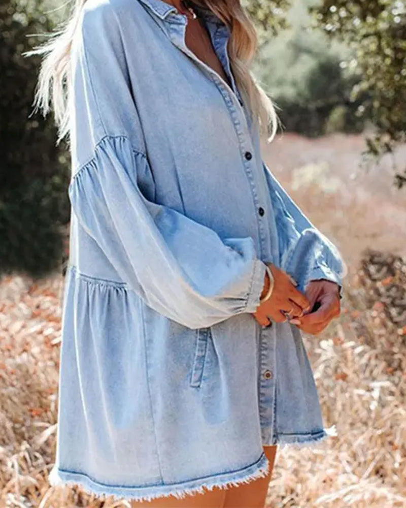 Bubble Sleeve Button Casual Blouse