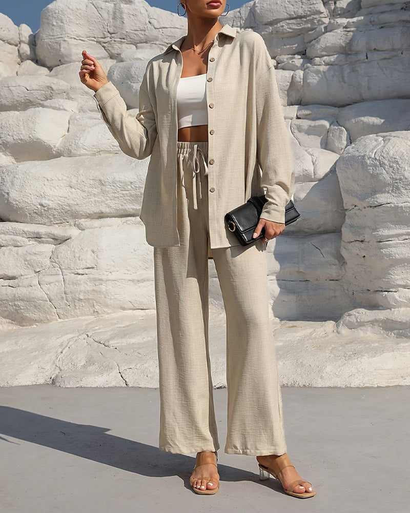 Long Sleeve Casual Solid Set