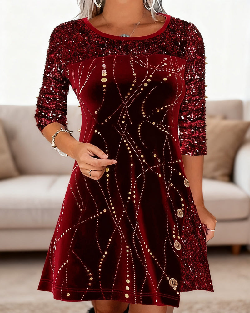 Sequined Velvet Paneled Dress