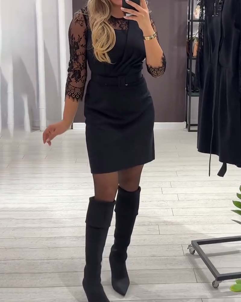 Waist-Cinching Patchwork Dress