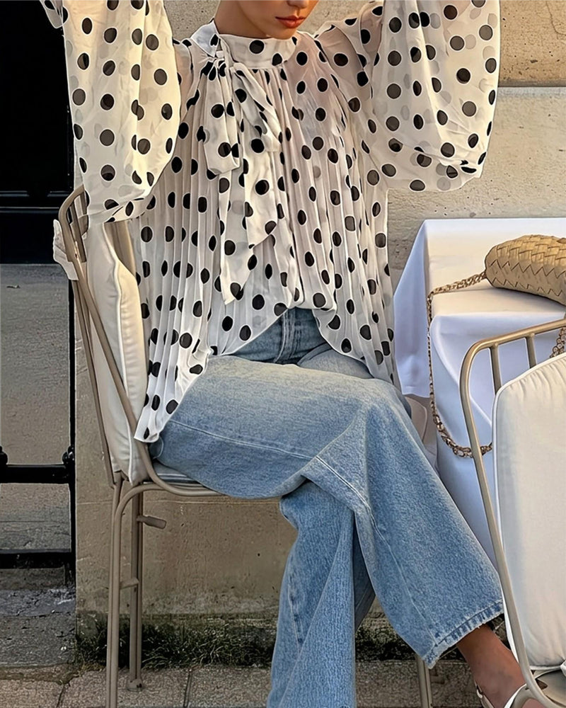 Casual Polka Dot Long Sleeve Blouse