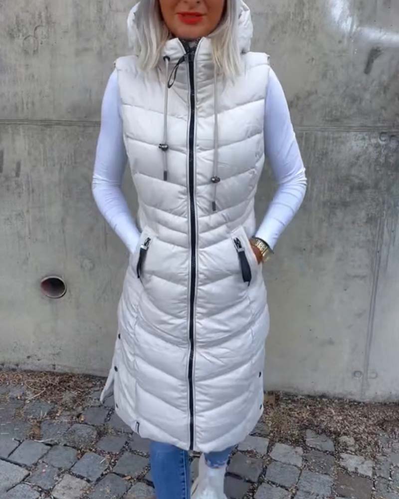 Sleeveless hooded zip-up casual padded jacket