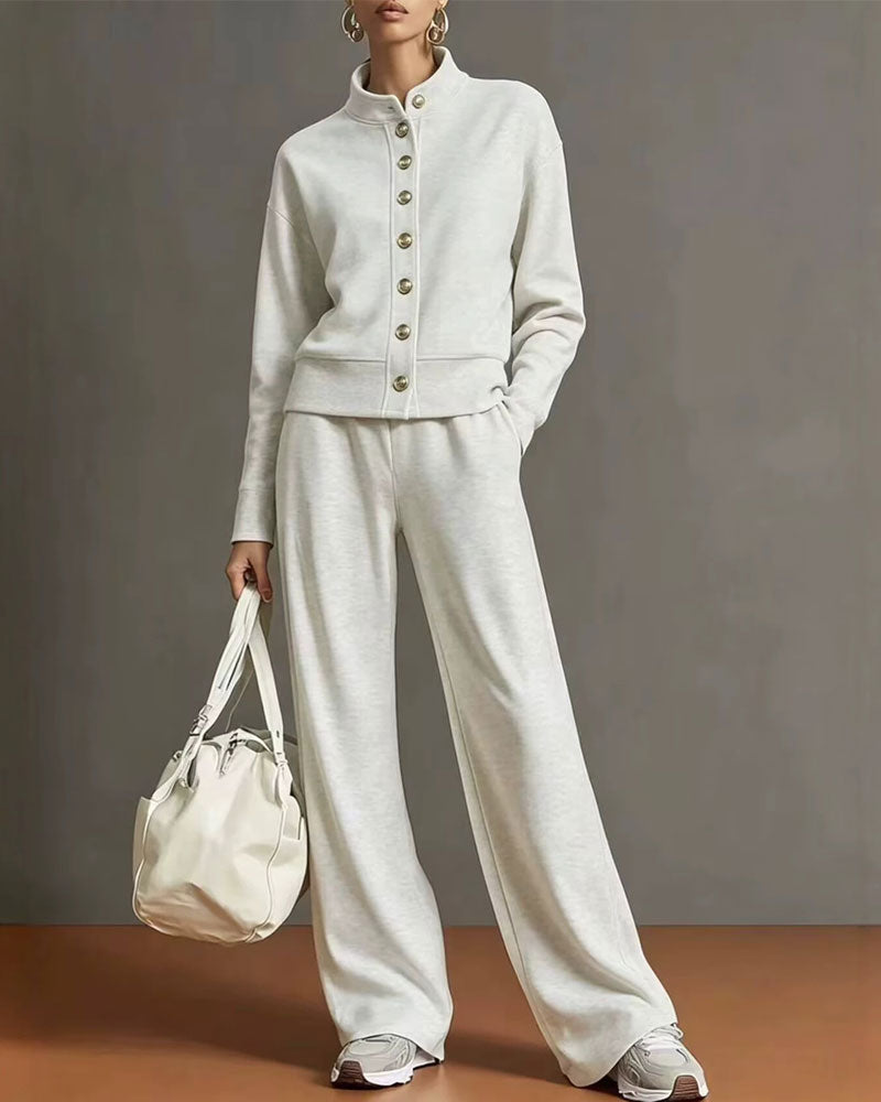 Snap-Button Hoodie And Sweatpants Set