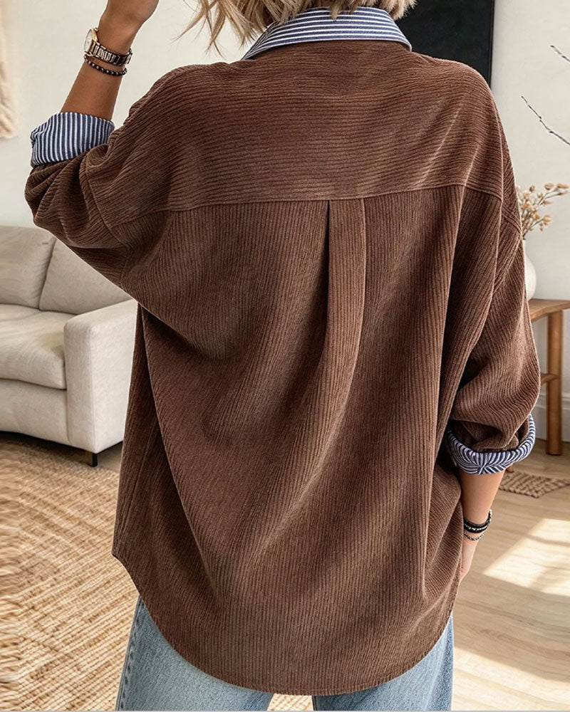 Button-Lapel Fake Two-Piece Shirt
