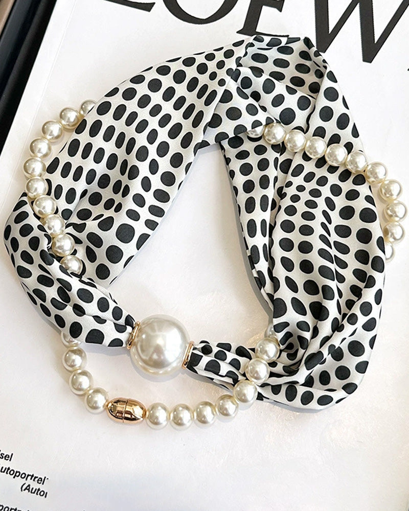 Long Pearl-Embellished Silk Necklace