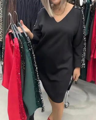 V-Neck Sequined Sweatshirt Dress