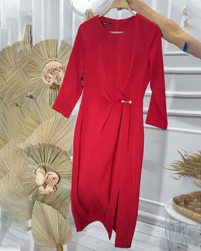 Romantic round neck solid color long dress