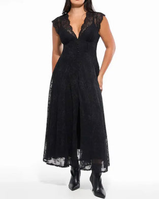 Lace Deep V Waist-Cinching Dress