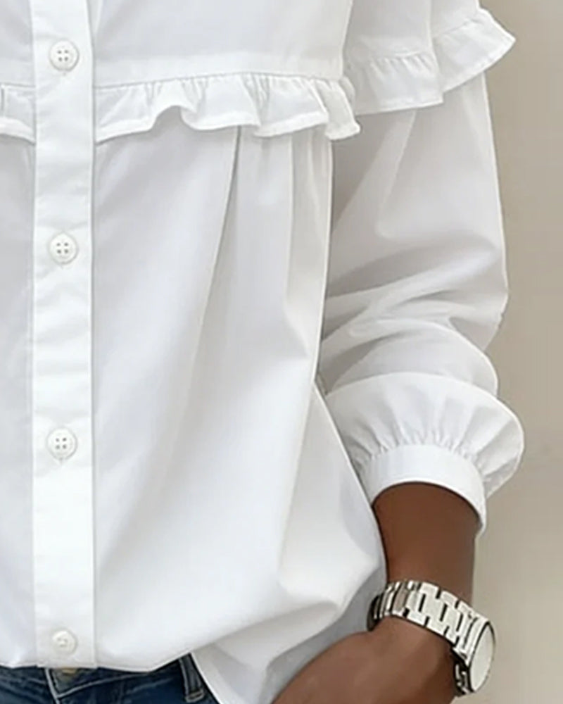 Casual Ruffled Solid Color Women's Blouse
