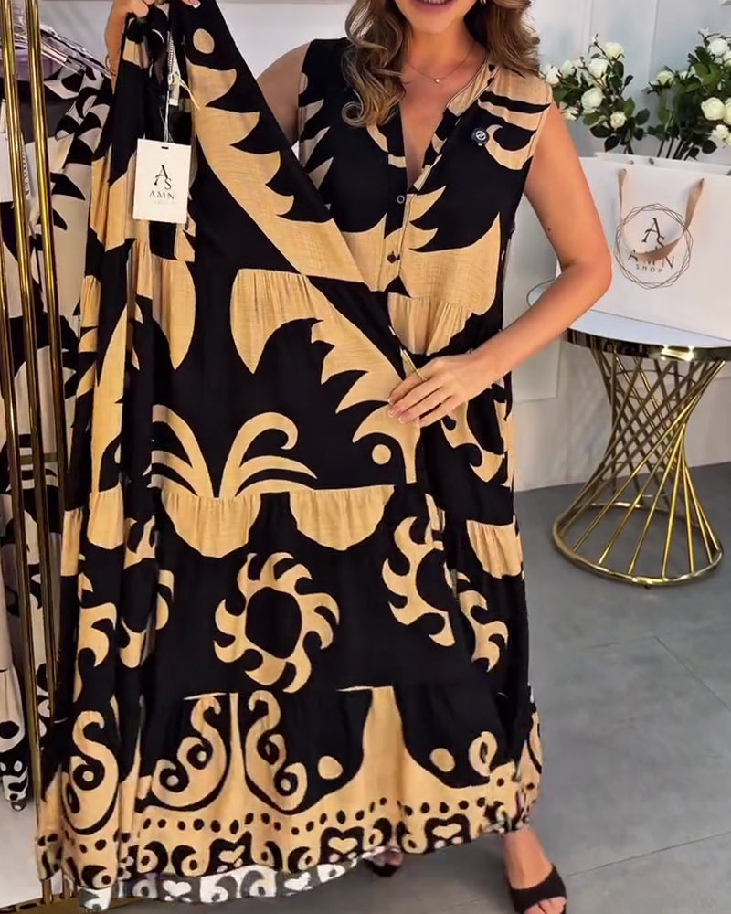 Casual V-Neck Printed Dress