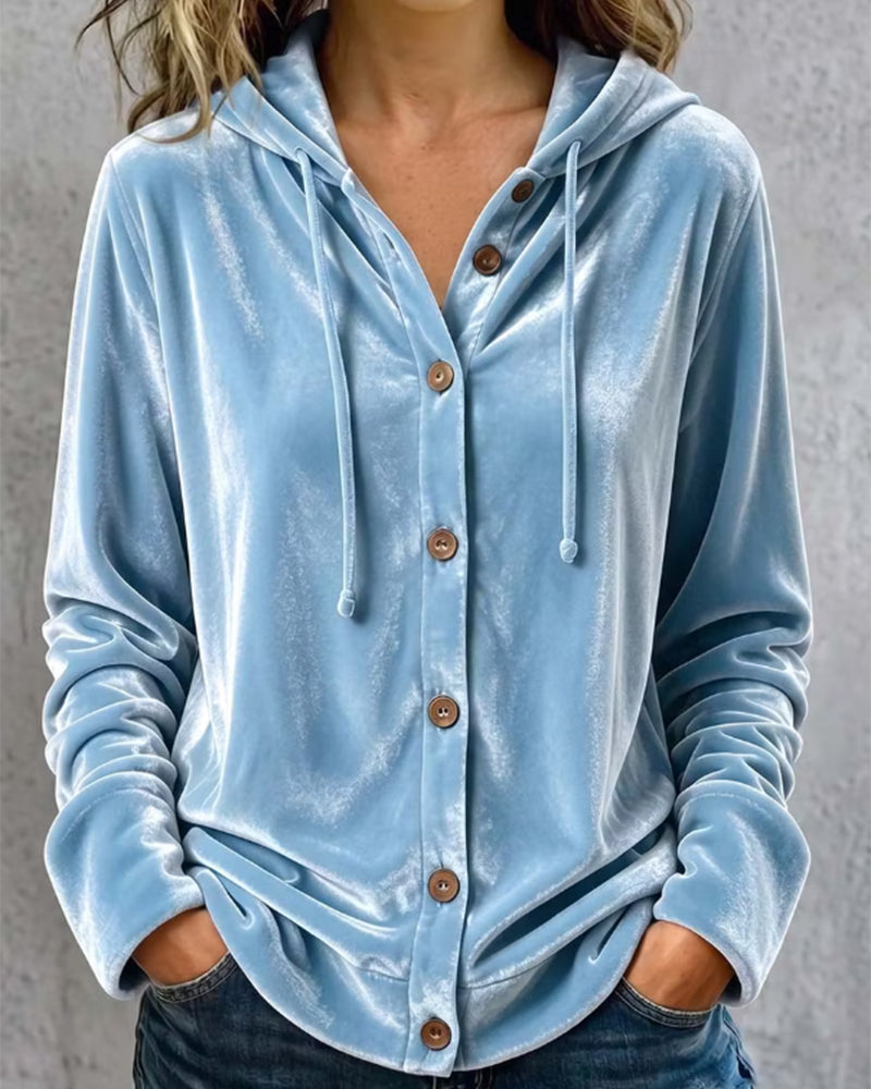 Drawstring Button Hooded Coat