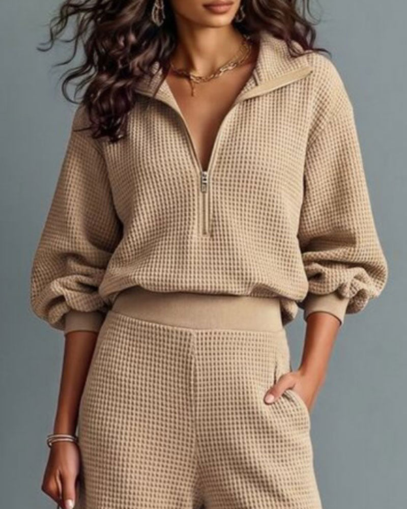 Waffle Half-Zip Pocket Set