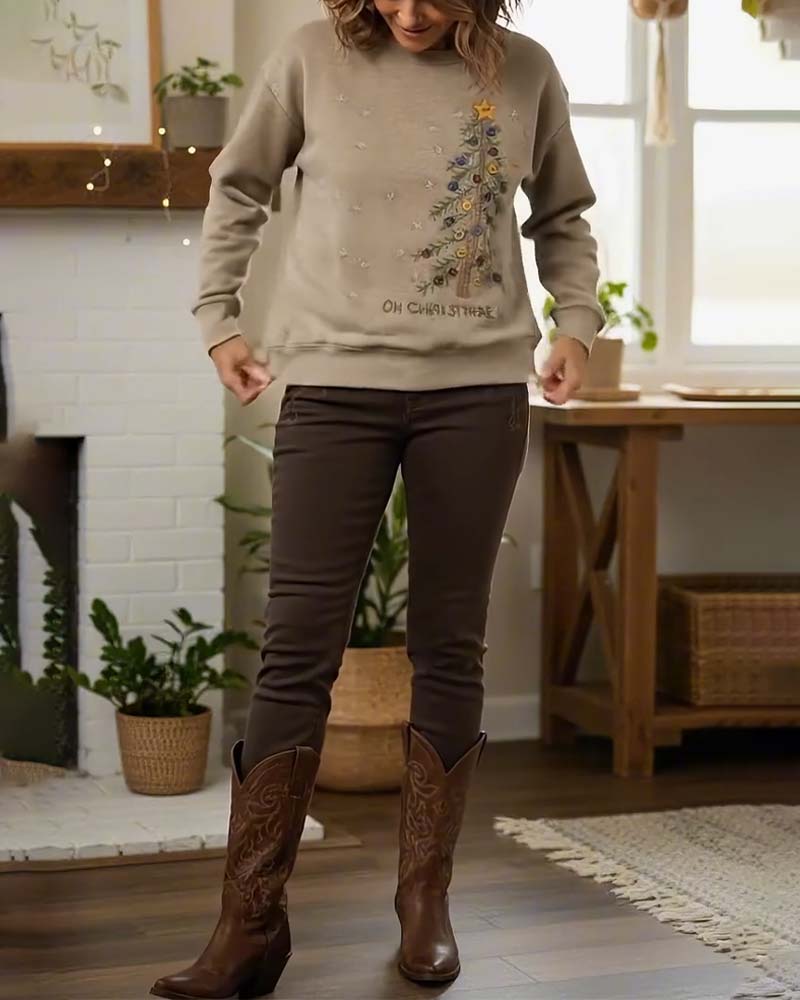 Loose-Fitting Long-Sleeved Printed Sweatshirt