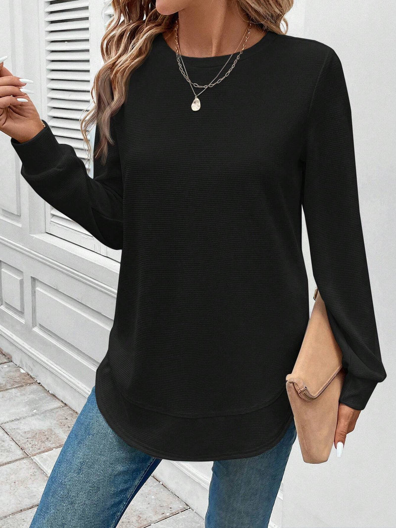 Round Neck Long Sleeve Solid Color Top