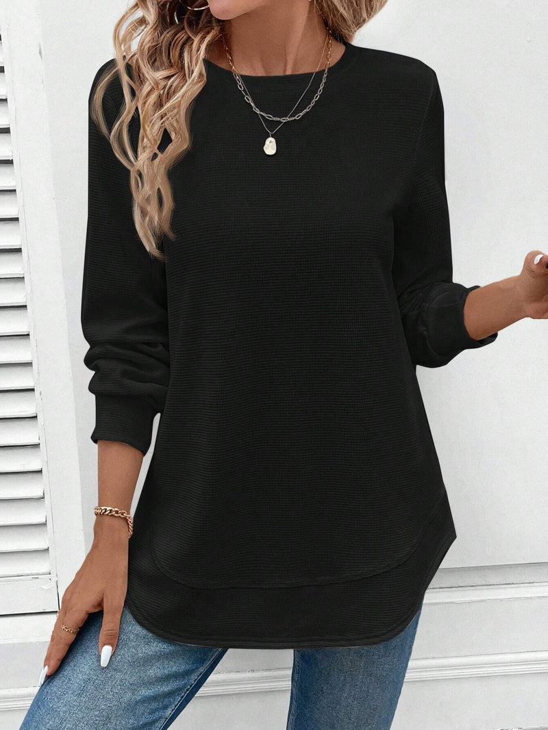 Round Neck Long Sleeve Solid Color Top