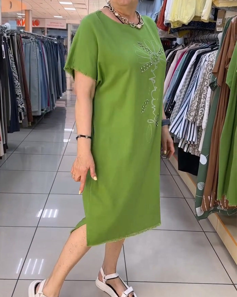 Raw Edge Short Sleeve Loose Casual Dress