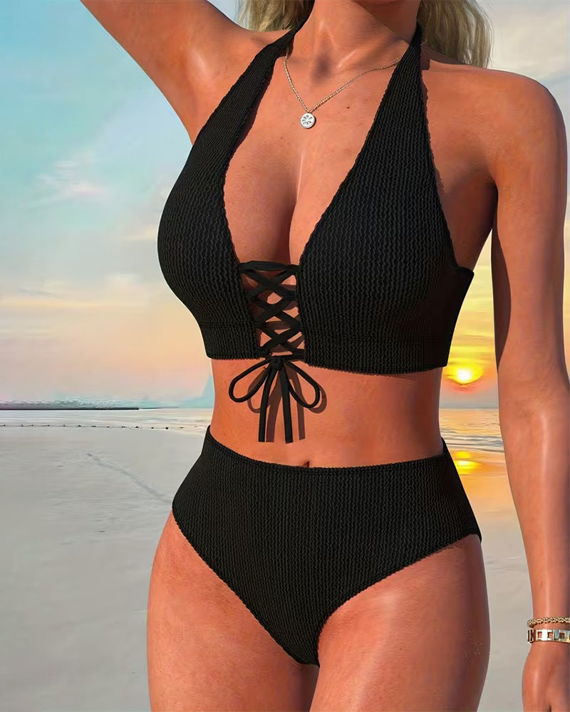 Fashion Textured Halter Tie Bikini