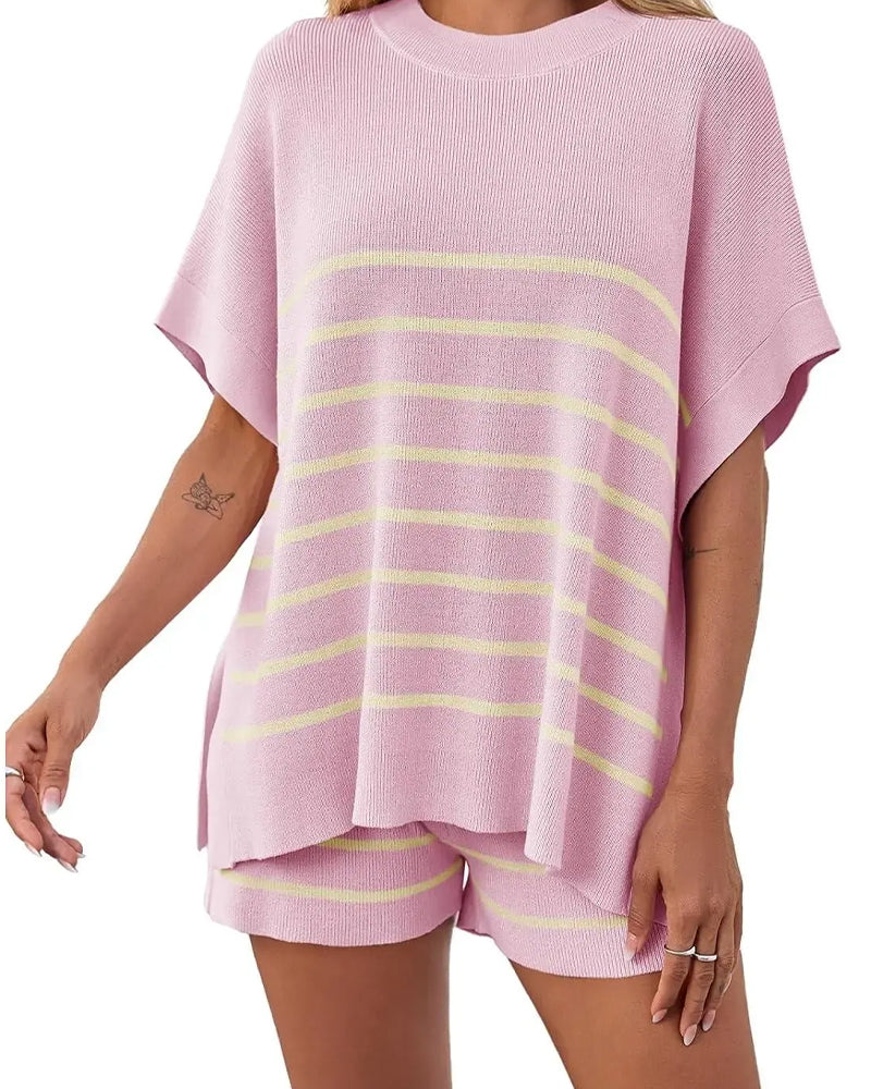 Stripe Loose Casual Shorts Set