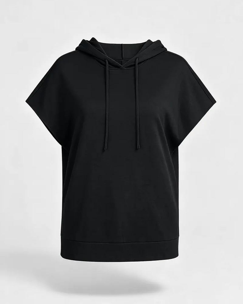 Solid Casual Short Sleeve Hoodie