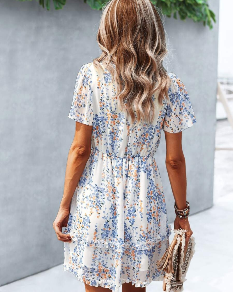 Tiny Floral V-Neck Ruffled Dress