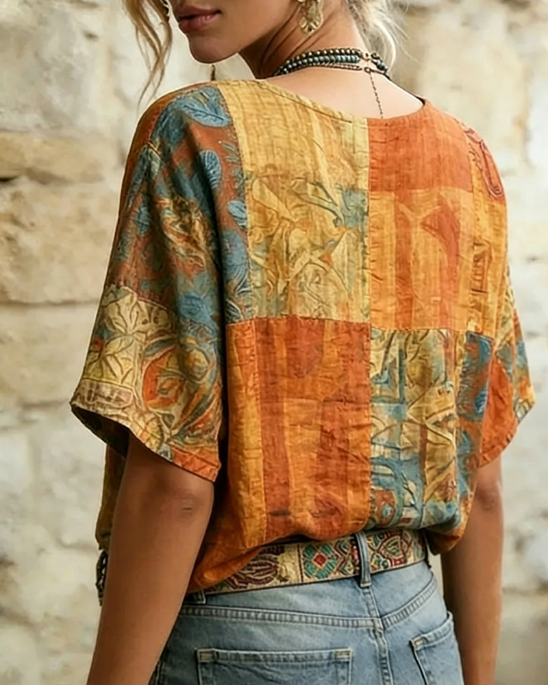 Vintage Dragonfly Print Casual Blouse