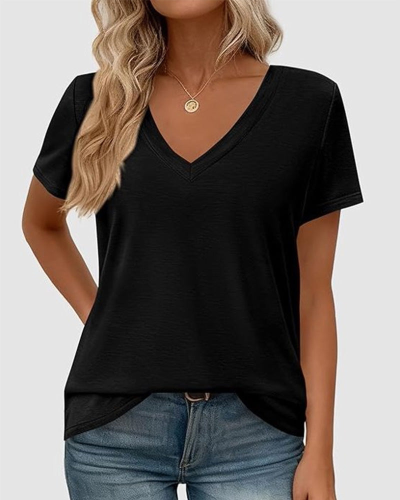 Pullover V-Neck Solid T-Shirt