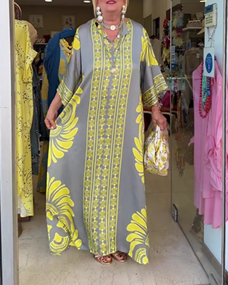Half Sleeve Print Long Robe Dress