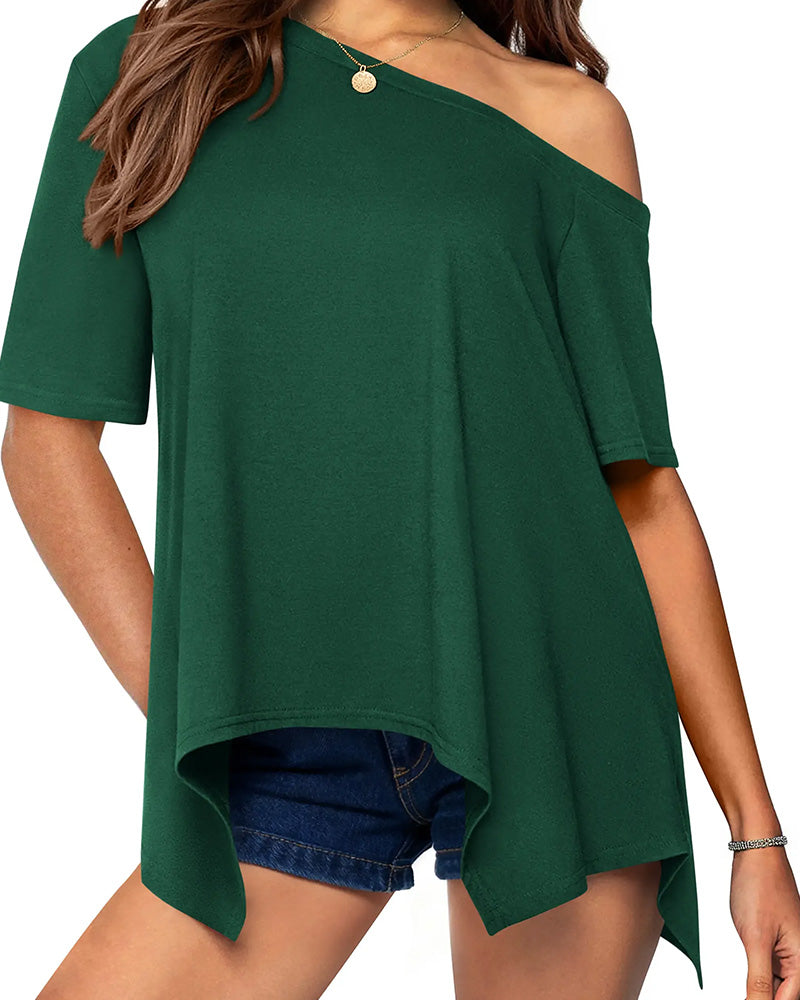 Asymmetric Off-Shoulder Short Sleeve T-Shirt