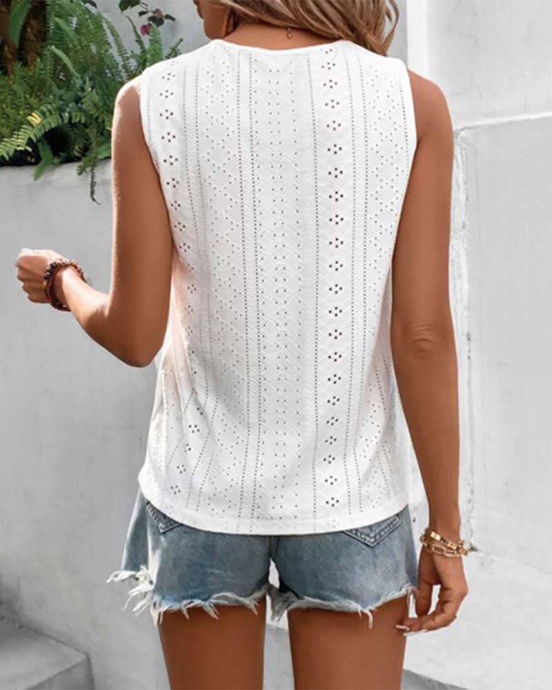 Sleeveless Hollow Button Tank Top