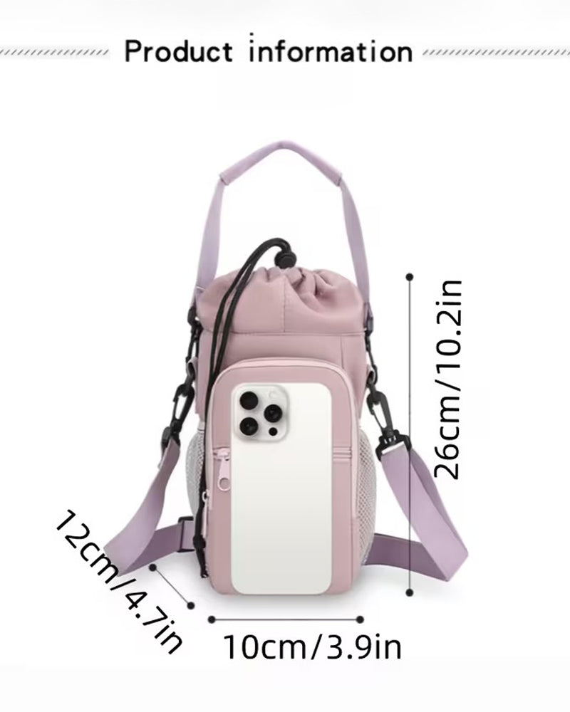Multi-Pocket Bottle Bag with Phone Holder for Hiking, Travel & Daily Use