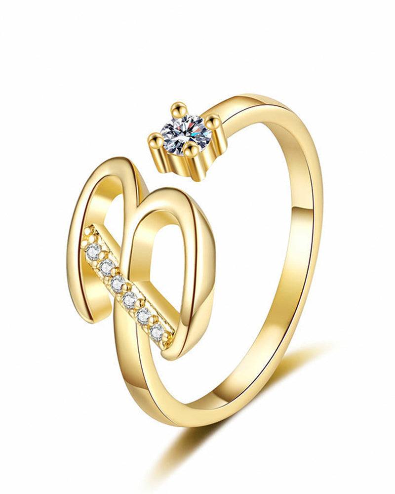 Adjustable Sparkling Initial Ring For Women
