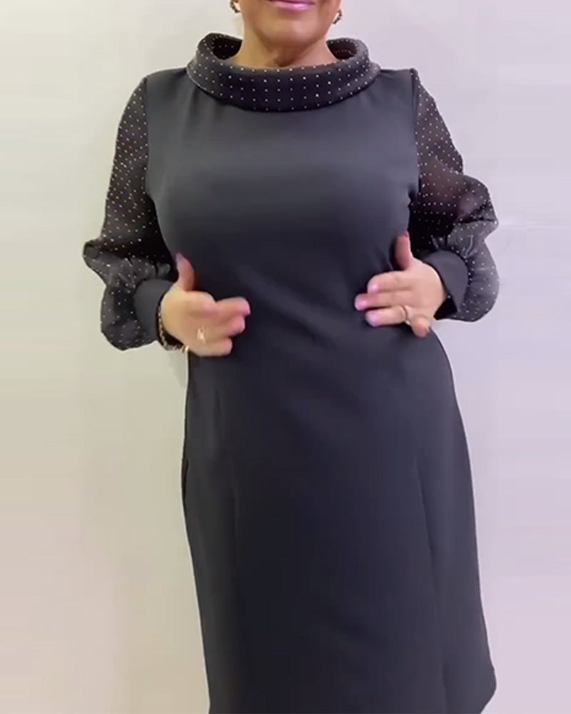 Lantern Sleeve Mesh Patchwork Dress