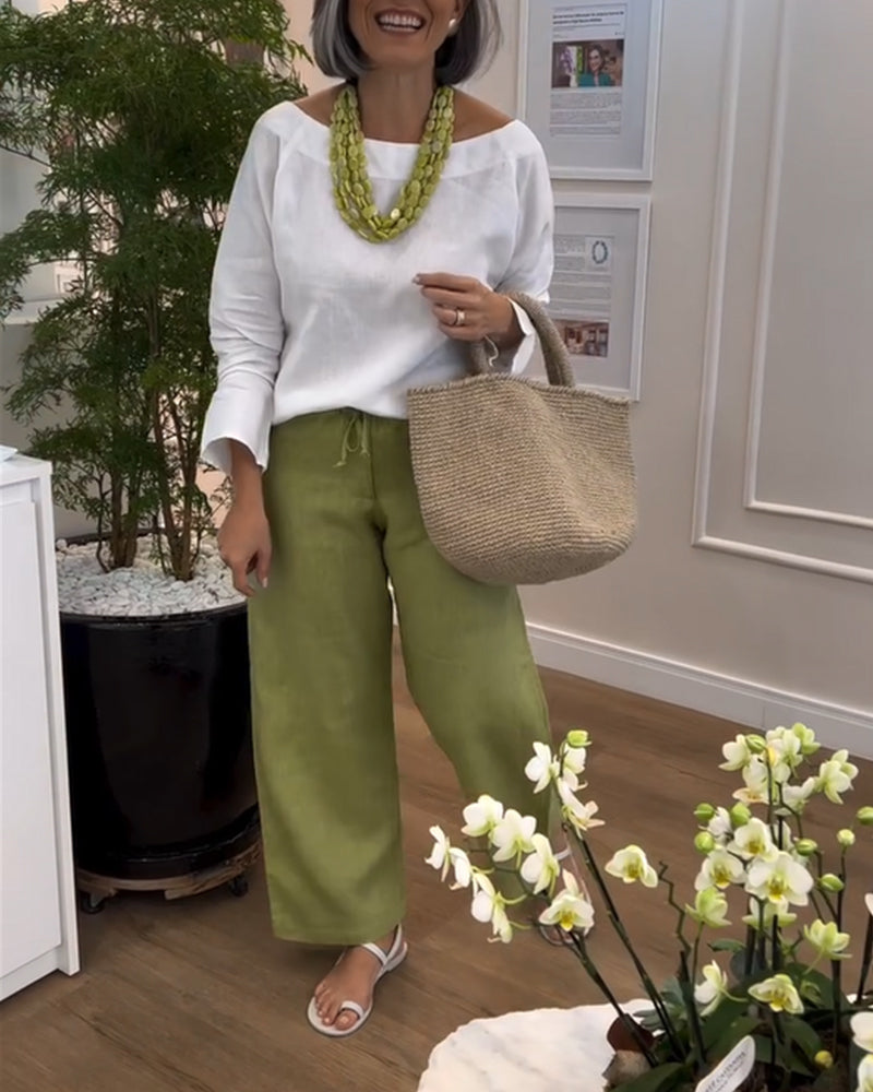 Aumora Round-neck Solid-color Long-sleeved Simple Top