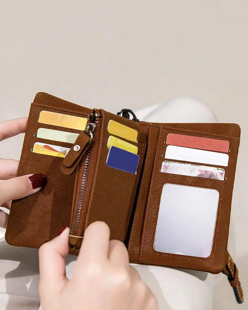 Women's Elegant Minimalist Short Wallet with Wristlet, Casual Versatile Zipper Card Holder Wallet, Trendy Wallet for Daily Use