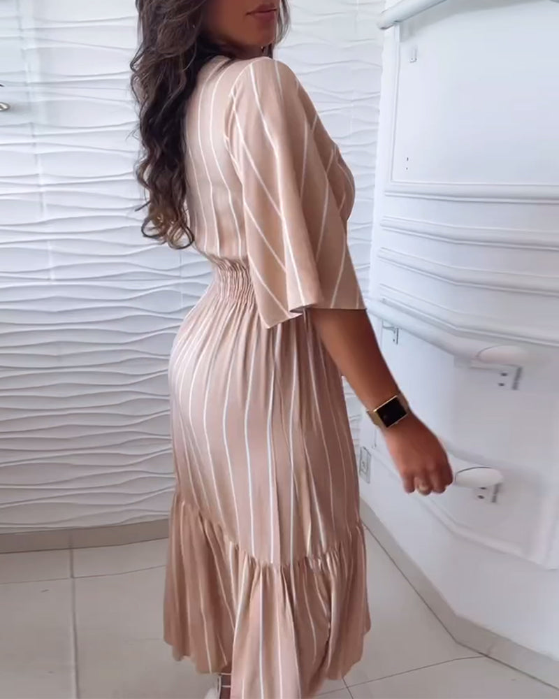 Stripe print drawstring casual dress