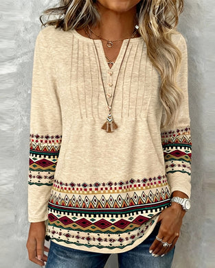 V-Neck Printed Long-Sleeved Top
