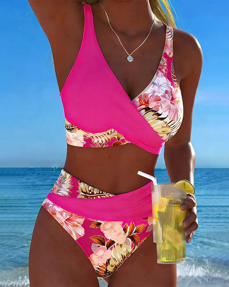 Contrast Floral Split Bikini