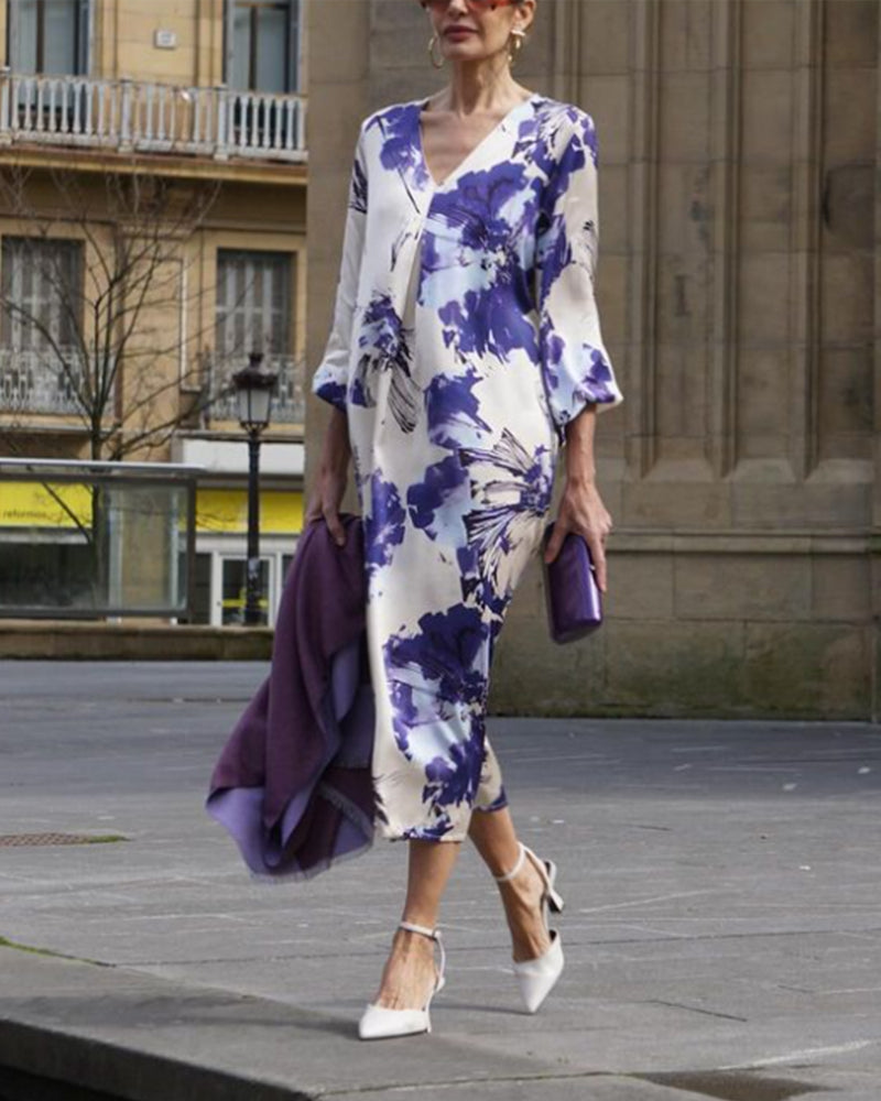 Elegant printed V-neck dress