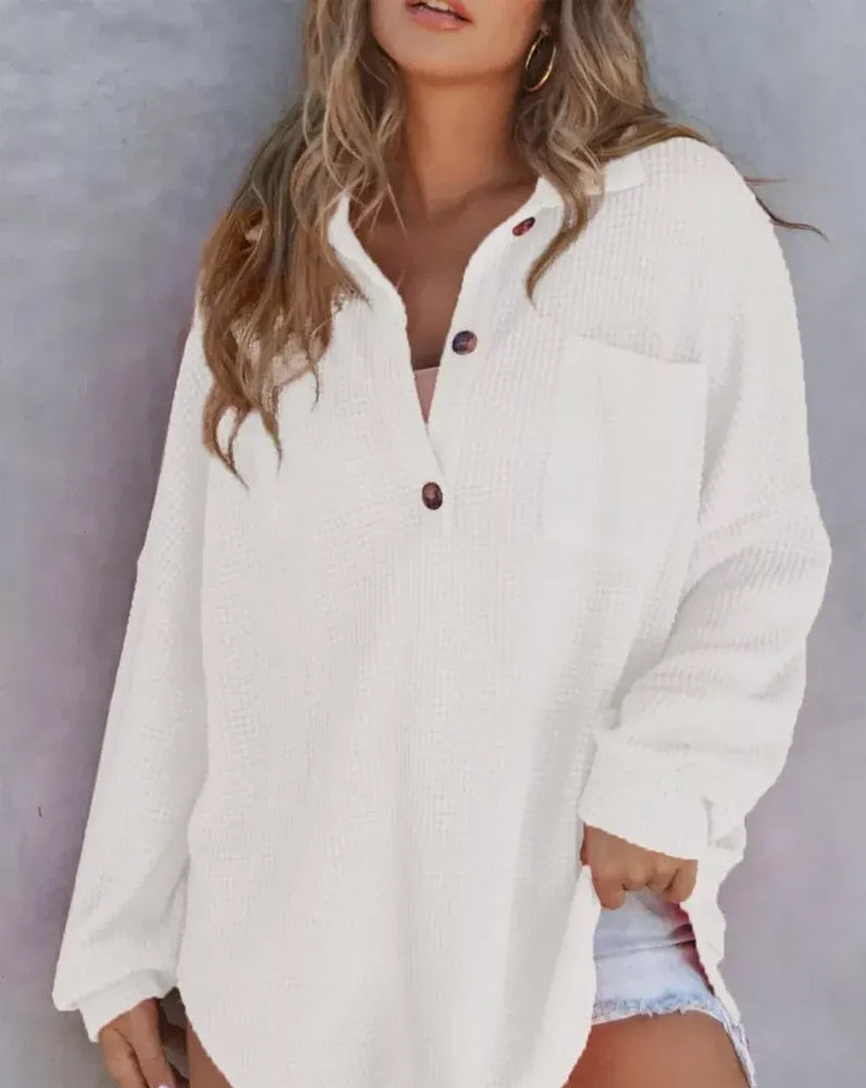 Solid Button-Down Loose Lapel Blouse